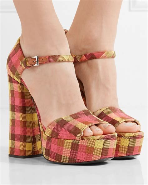 prada checked jacquard print canvas platform sandals|prada high heeled sandals.